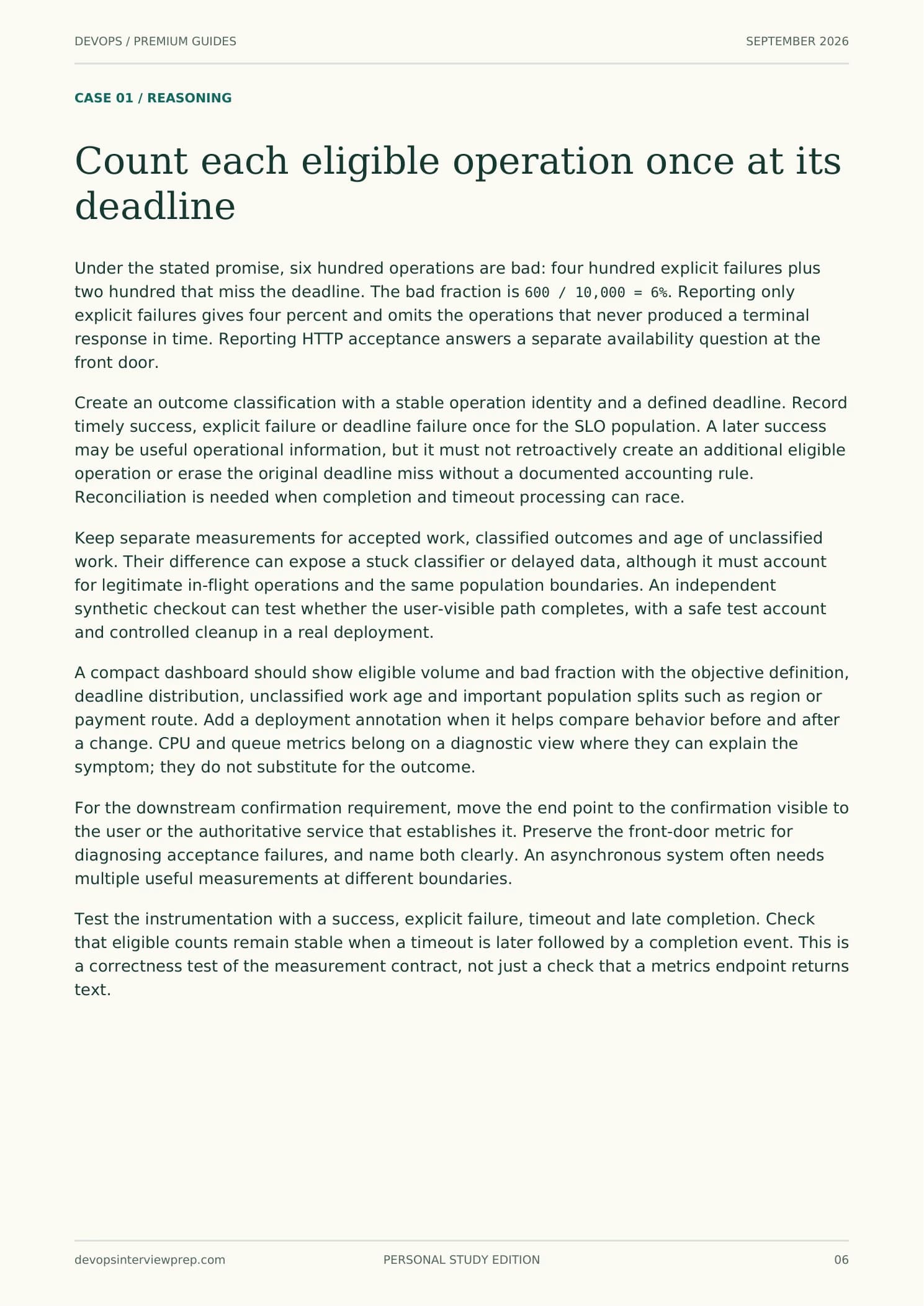 Page 6 from Observability Engineering: Count each eligible operation once at its deadline