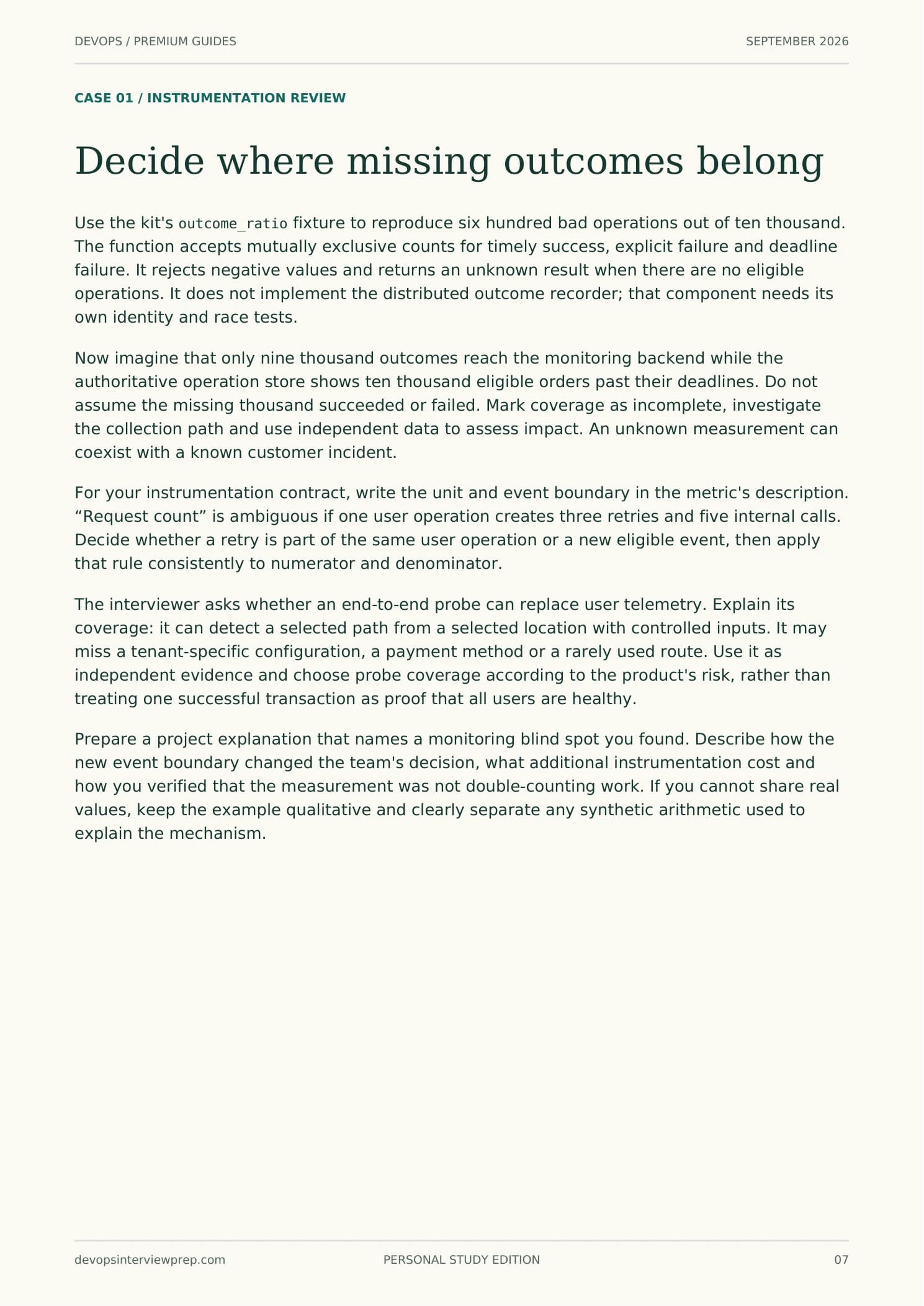 Page 7 from Observability Engineering: Decide where missing outcomes belong